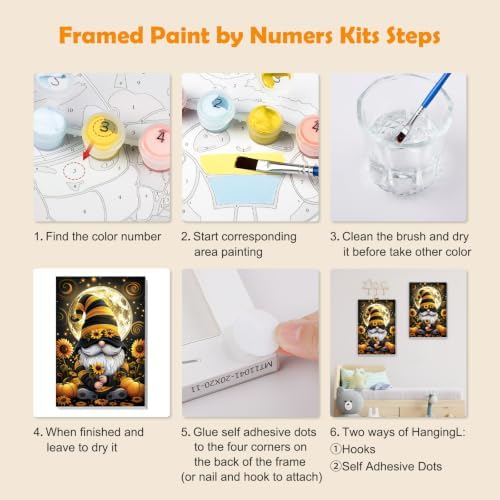 MOGTAA Halloween Paint by Numbers Kit for Adults Beginners with Frame, Gnome Adult Paint by Number Kits on Canvas with Easel, Easy DIY Sunflowers Oil Painting Kits for Home Decor, 8x12in