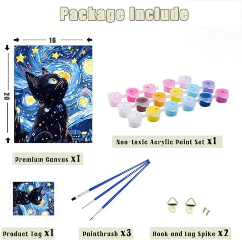 Yunnuo Paint by Numbers Kit for Adults Beginners Cat, 16x20 Inch