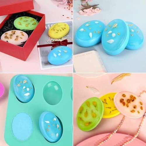 BAKER DEPOT Silicone Mold for Handmade Soap 6 Cavity Oval Shape Fat Bath Bombs Pink Color，Set of 2