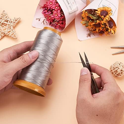 601Yards 0.5mm Nylon Sewing Thread Polyester Leather Cord Silver Beading String Macrame Cord Rope for DIY Necklace Bracelet Handcraft Leather Sewing Bookbinding
