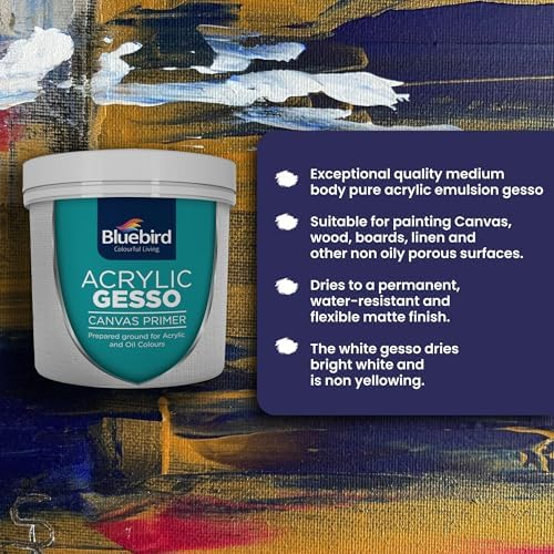 BLUEBIRD Heavy Gesso Primer for Acrylic Painting, Gesso Surface Prep Medium for Acrylic Paint and Oil Paint (White, 28.2 Oz)
