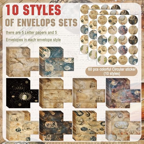TaoBary 160 Pcs Space Moon Celestial Stationery Paper and Envelopes Set