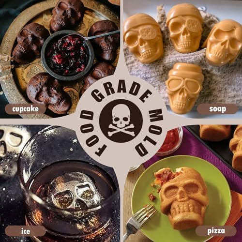 HKNMTT Halloween Silicone Molds for Baking Extra large, 6 Cavities 3D Skull Cake Pizza Soap Pan Molds, Nonstick Halloween Skeleton Mold for Ice Cupcake