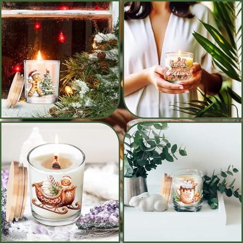 Ziliny 10 Pcs Gingerbread Man Christmas Glass Candle Jars Empty Containers Bulk 7 oz Glass Jars with Cork Lids Tins for Xmas Holiday Candle Making Storing Biscuits Tea Party Favors
