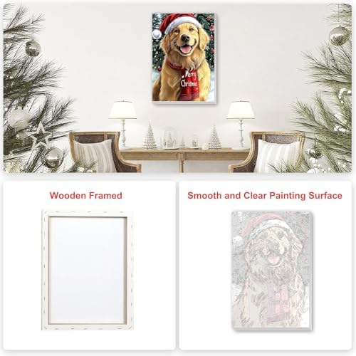 SENQAO Christmas Paint by Numbers for Adults Framed, Golden Retriever Adults' Paint-by-Number Kits, Adult Paint by Number Kits on Canvas, Acrylic Number Painting for Home Decor, 8x12in
