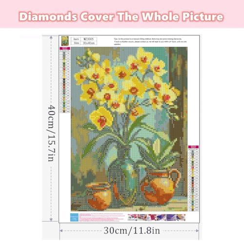 WNPOKN Flower Yellow Orchid Diamond Art Kits for Adults 12 x 16inch
