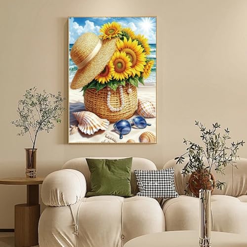 Camocin Framed Paint by Numbers Kit for Adults Beginners – Sunflower Beach