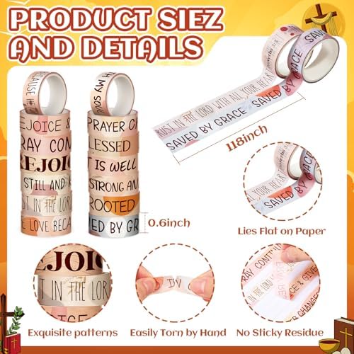 24 Rolls Christian Washi Tape Gifts, Boho Faith Religious