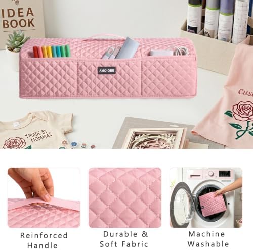 AMOIGEE Dust Cover for Latest Cutting Machine Cricutt Explore 5, Quilted Protective Cover with Storage Pockets for Cutting Machine, Floral Fabric Anti-Dust Cover for Craft Machine Organizer