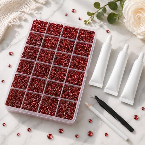 32000Pcs Red Jelly Rhinestones for Bedazzling Kit,Mix Sizes Red Resin Flatback Gems,2,3,4,5,6MM Bedazzled Stones Crystal with Craft Accessories for Crafting, Nail Art, Cloths, Books.