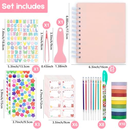 Scrapbook Self Adhesive Photo Album 25 Pages Hard Cover DIY Photo Album for Instant Camera Print Paper with DIY Accessories (Pink)