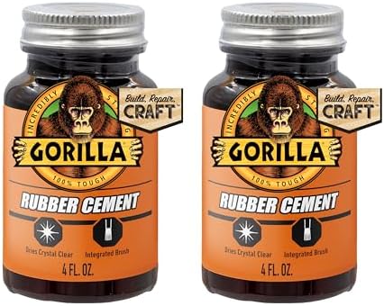 Gorilla Rubber Cement with Brush Applicator, Photo Safe, 4 fl oz, Clear (Pack of 2)