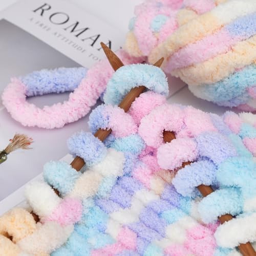 Bulky Chunky Yarn for Hand Knitting Blanket – #10 Jumbo Knitting Yarn, 1 Inch Thick Chenille Jumbo Yarn, No Knots Soft Machine Washable, Super Bulky Yarn 4 Pack for Crochet, Arm Knitting & Crafts
