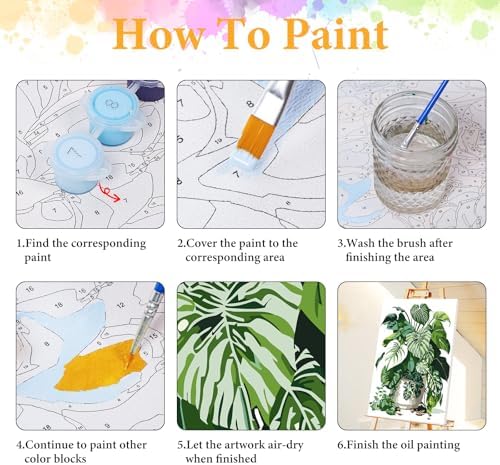 Framed Paint by Numbers Kit for Adults, Tropical Plant Decor 8x12 Inch