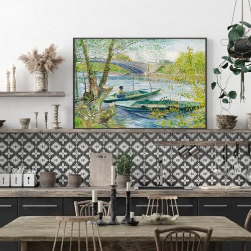 VeGuude Diamond Art Kits for Adults, Full Drill Van Gogh Fishing in Spring-the Pont de Clichy Diamond Painting Kits for Beginners, Home Wall Decoration (16x12 inch)