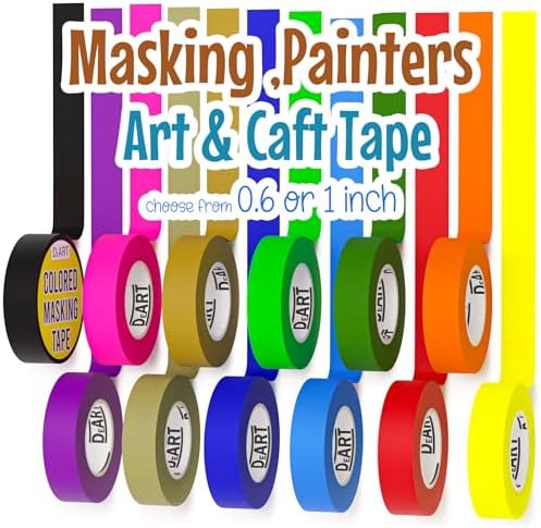 Colored Masking Tape Painters Tape 12 or 8 Pack 1 inch or 0.6 Inches Kids Arts Craft Supplies Coding Whiteboard Dry Erase Board Tape Thin Paper Tape Paint Tape No Residue Easy Removal DIY Crafts Arts