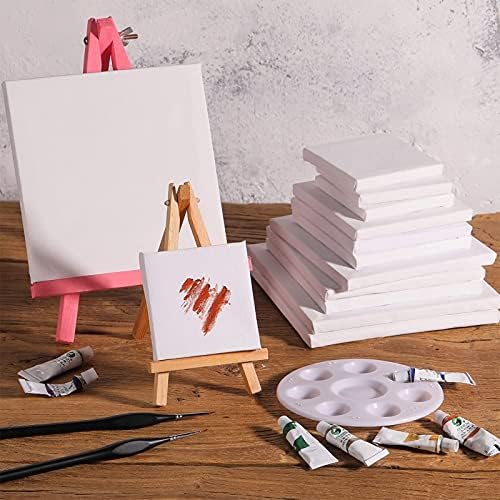 12 Pcs Mini Stretched Canvas for Painting, 3/4/5/6 Inch Blank Profile Square Painting Canvas Small Professional Paint Canva for Kids and Art Supplies for Acrylics, Oils