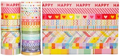 YUBBAEX Bright Mix Gold Washi Tape Set VSCO Foil Masking Tape Decorative for Arts, DIY Crafts, Journal Supplies, Planners, Scrapbook, Card/Gift Wrapping -5/10mm- (Rainbow 27 Rolls)