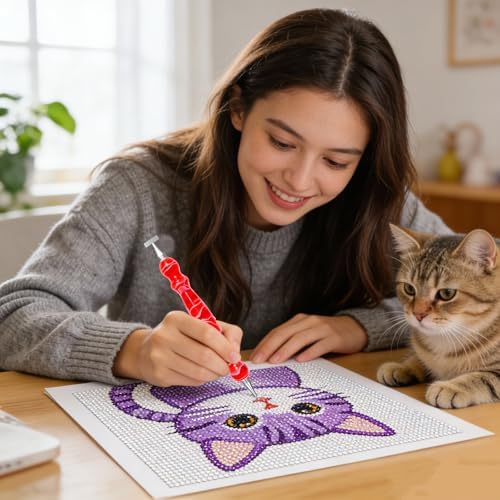 ZYNYXY 17PCS Ergonomic Diamond Art Pen Kits, with Multifunctional Metal Stainless Steel Screw Thin 1, 3, 6, 9, Tips, Correction Placers Roller Accessories(D-Red + Pink + White+ 5 PCS Tips)