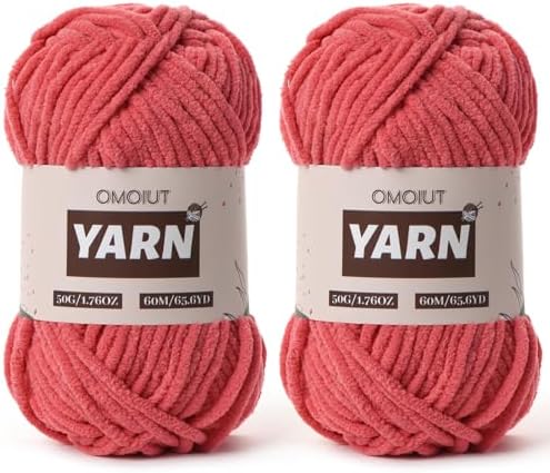 2 Packs Plush Chenille Chunky Crochet Yarn - Baby Yarn for Crocheting Soft - Velvet Yarns Knitting for Blankets Crafts - Fluffy Amigurumi Yarns 100g/131yds (2 Watermelon Red)