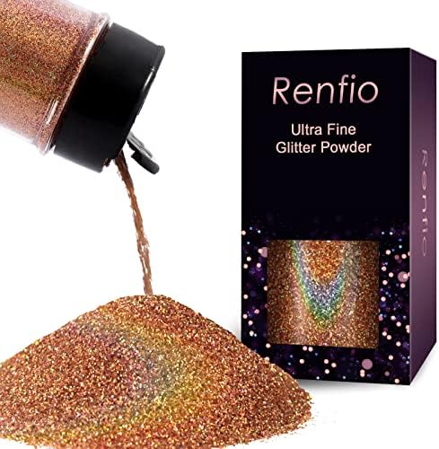Renfio Holographic Ultra Fine Gold Glitter Powder Metallic Resin Glitter | 2.11 Oz (60g) PET Flakes Crafts Sequins 1/128" 0.008" 0.2mm Epoxy Chips Flakes for Tumblers Slime - Laser Rose Gold
