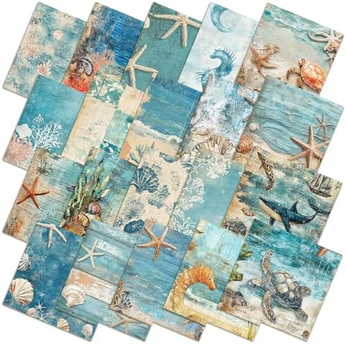 HunnmingRe 20 Pcs 10''x10'' Blue Coastal Beach Quilting Fabric Squares