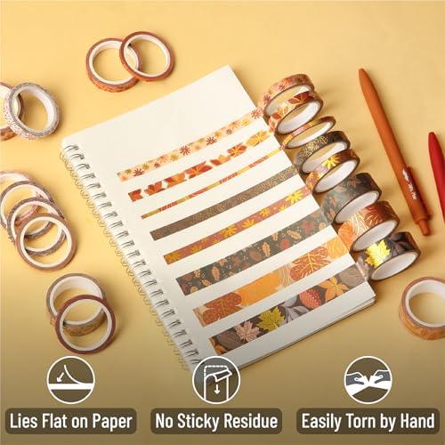 Mr. Pen- Washi Tape Set, 21 Rolls, Assorted Sizes, Autumn Leaves | 5.5 Yards/Roll, Washi Tape for Scrapbook, Arts, Crafts, Journals and Planners