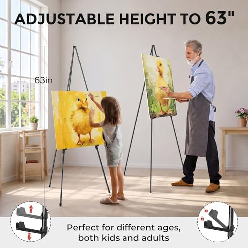 Nicpro 6 Pack 63 Inches Easel Stand for Sign, Black, with Carry Bags | Lightweight Metal Display Easel & Poster Stand, Adjustable Portable Easels for Display, Signs, Arts, Posters, Wedding Sign