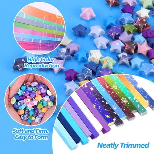 Vodolo Star Origami Paper, 940 Sheets Solid Color Gradient Color Paper Strips DIY Hand Art Crafts