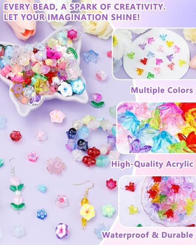 FIVEIZERO Flower Charms, 200PCS 16 Colors Acrylic Lily Flower Beads