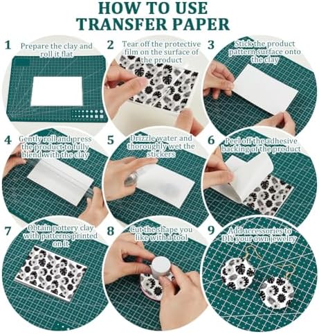 OLYCRAFT 24Pcs Black Flowers Clay Transfer Paper 6 Design White Watercolor Floral Transfers Paper for Polymer Lace Polymer Clay Transfer Sheets Small Ceramic Decal for Clays Earrings Jewelry Making