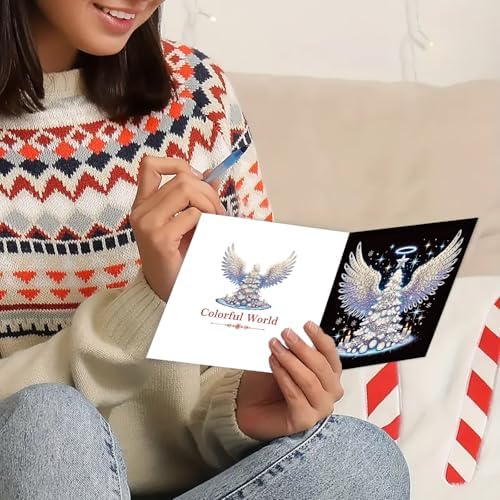 LSQFS Angel Wings Diamond Painting Greeting Cards Kit,with Envelopes