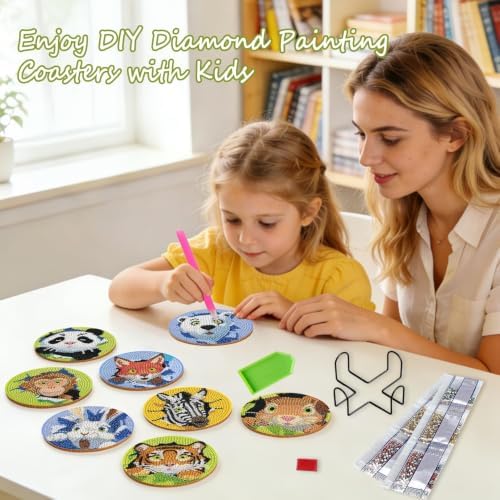Leatrice 8 PCS Diamond Art Coasters Set Diamond Painting Kits for Adults