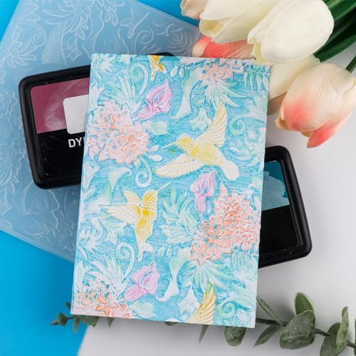 3D Embossing Folder for Card Making Hummingbird and Flowers Plastic Embossing Folder for DIY Scrapbooking Bird Floral Background Template for Paper Crafting Handmade Crafts Arts Supplies Scrapbook Dec