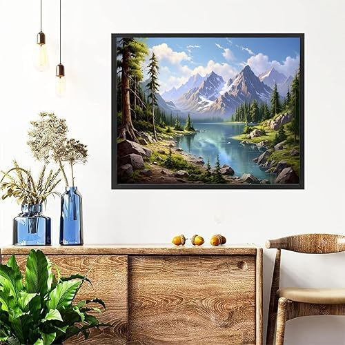 Landscape Paint by Numbers for Adults with Framed Canvas - Wooden Easel