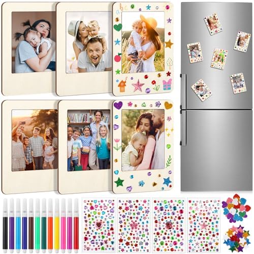 Yalikop 6 Pack Mini Picture Frame Crafts Wooden Magnetic Photo Frame Curved