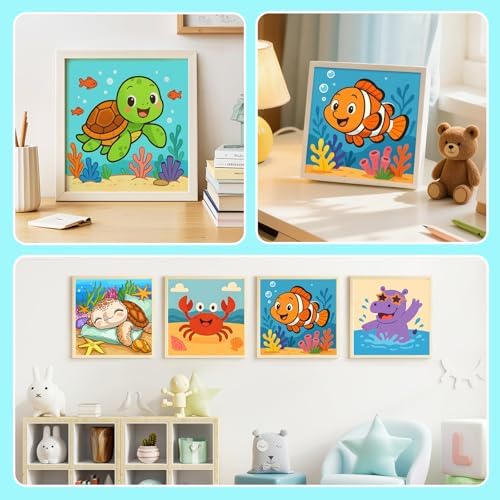 Paint by Numbers Kit for Kids with Frame, Fish Painting, No Easel, 8"x 8"