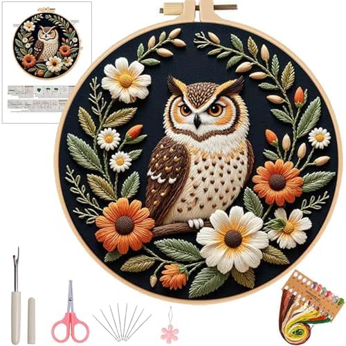 Ohcol Embroidery Kit Cross Stitch Kits for Beginners Needlepoint Kits for Adults Needle Point Kits with Owl & Hoop