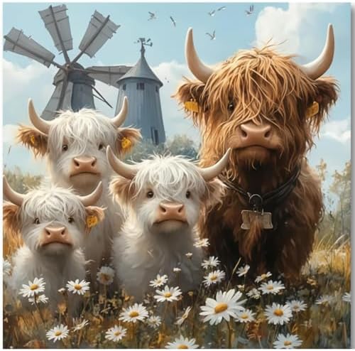 Gemozaic Highland Cow Paint by Numbers Kit for Adults, 16x16 in, Unframed