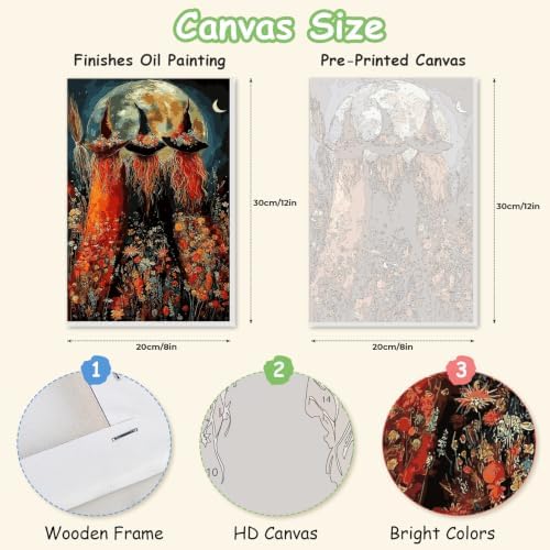 Spandrel Halloween Witch Paint by Number Kits for Adults, Witch Paint by Number Kits on Canvas, DIY Acrylic Oil Halloween Painting by Numbers Gitfs for Home Wall Decor, 8x12in