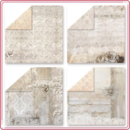 Vintage Scrapbook Paper 12 ×12 - 24Sheets Double-Sided Pattern Decorative Paper | Scrapbook Supplies & Card Making Supplies for DIY Crafts Art Journaling Photo Album Decor (Beige)
