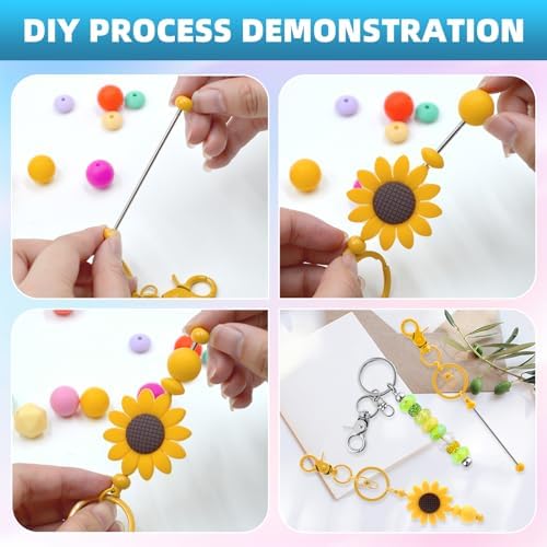 20 Pcs Beadable Keychains Bulk Kit – DIY Keychain Making Supplies with Metal Blanks for Crafts, Jewelry, Charms, Custom Projects – Blank Chain Bars for Beaded Keychain Design (Colourful)