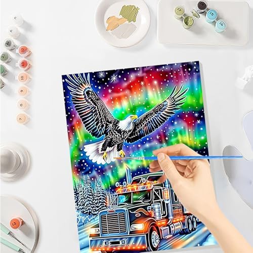 SENQAO Christmas Paint by Numbers for Adults Framed, Eagle Truck Adults' Paint-by-Number Kits, Adult Paint by Number Kits on Canvas, Acrylic Number Painting for Home Decor, 8x12inch