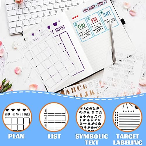 30 PCS Journal Stencils, Planner Stencils for Junk Journal Notebook Diary Scrapbook DIY Drawing Template Journal Stencil 4x7 Inch