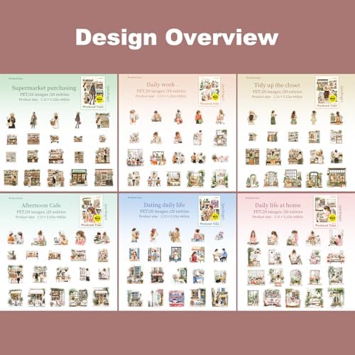 120PCS Cozy Daily Life PET Stickers Set, Character and Aesthetic Scenes for Scrapbooking, Journaling, and DIY Crafts
