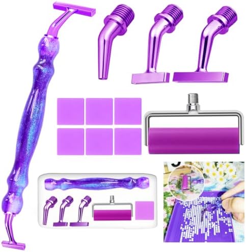 Huanlys Diamond Art Pens Tools Diamond Painting Accessories Kits with 135° Ergonomic Screw Elbow Steel Metal Tip Nibs Placers Roller Tool Accessories (Purple B23)
