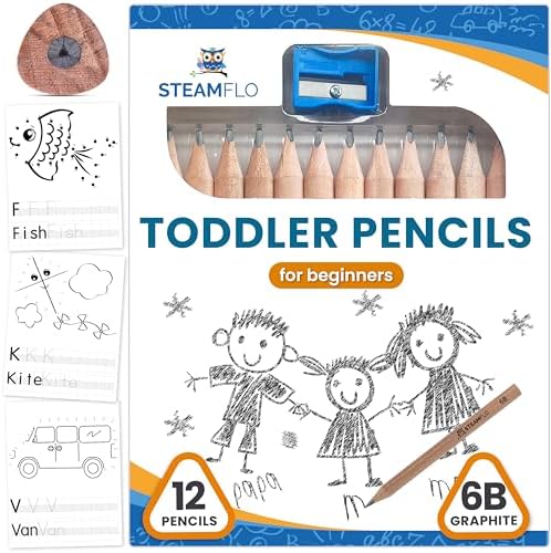 Learning Pencils for Toddlers 2-4 Years – Our Kids Pencils for Beginners Toddlers and Preschoolers with Jumbo Triangle Shape are Specially Designed Triangle (12 Pack + Sharpener)