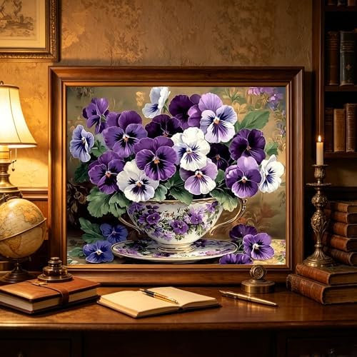Diamond Art Kits for Adults, Purple Flower 5D Diamond Painting for Adults