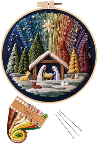 BoAn DIY Embroidery Kit for Adults, Nativity Cross Stitch Craft with Hoop