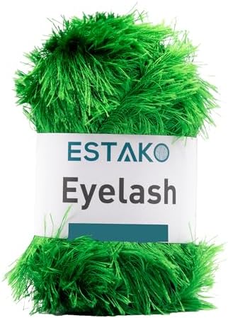 Estako Eyelash Yarn, Soft Fuzzy Faux Fur for Crochet and Knitting, Grass